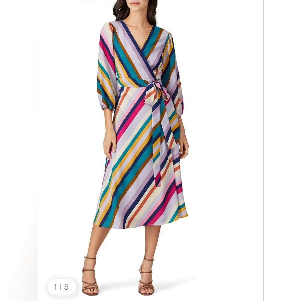 Great Jones Striped Multicolor Wrap Dress Sz M